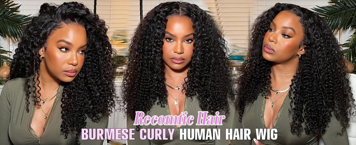 Lemoda Hair 13x6 Full Lace Wigs 200% Density Human Hair 13X4 Lace Frontal Burmese Curly Wig for Black Women Wet and Wavy Pre Plucked Transparent Lace Frontal 100% Human Hair Wigs with Spiral End Natural Color
