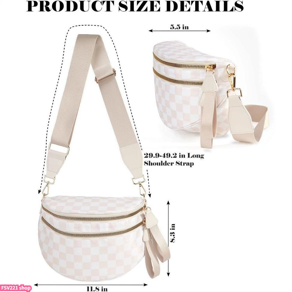 2026 Women Checkered Nylon Fanny Pack Y2K Trendy Crossbody Belt Bag Adjustable Strap Sling Purse Large Capacity Waist Pouch for Outdoor Festival