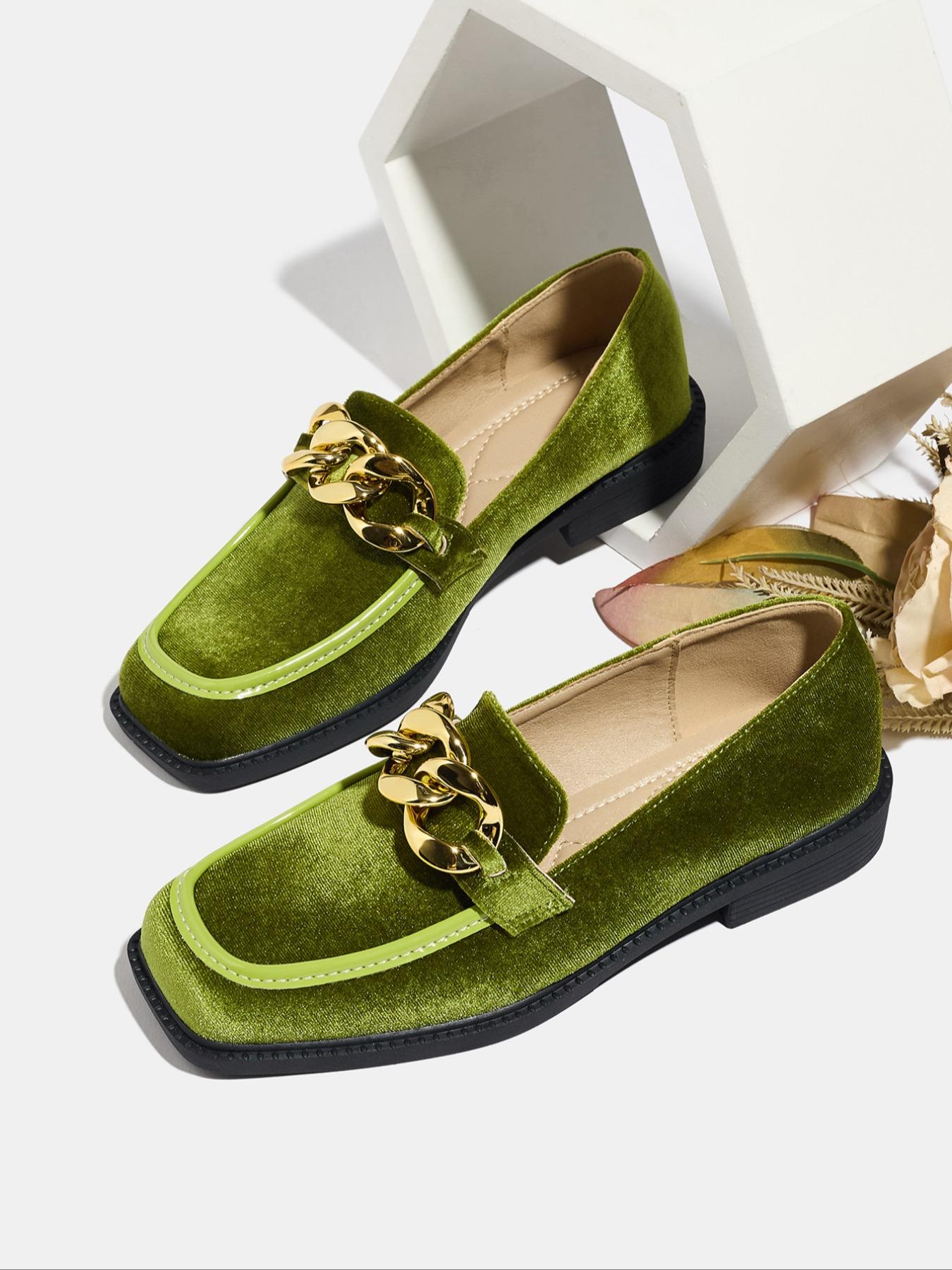 Women's Velvet Thick Sole Flat Square Toe Loafers, Retro Style Fall Fashion Shoes, Comfortable Slip-On Design for Daily Wear