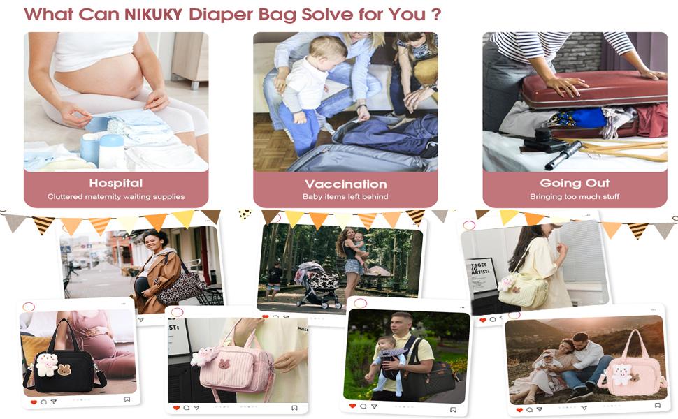 Diaper Bag for Mom, Cute Small Lightweight Crossbody Tote, Multifunctional Storage Bag for Baby Travel & Hospital Use