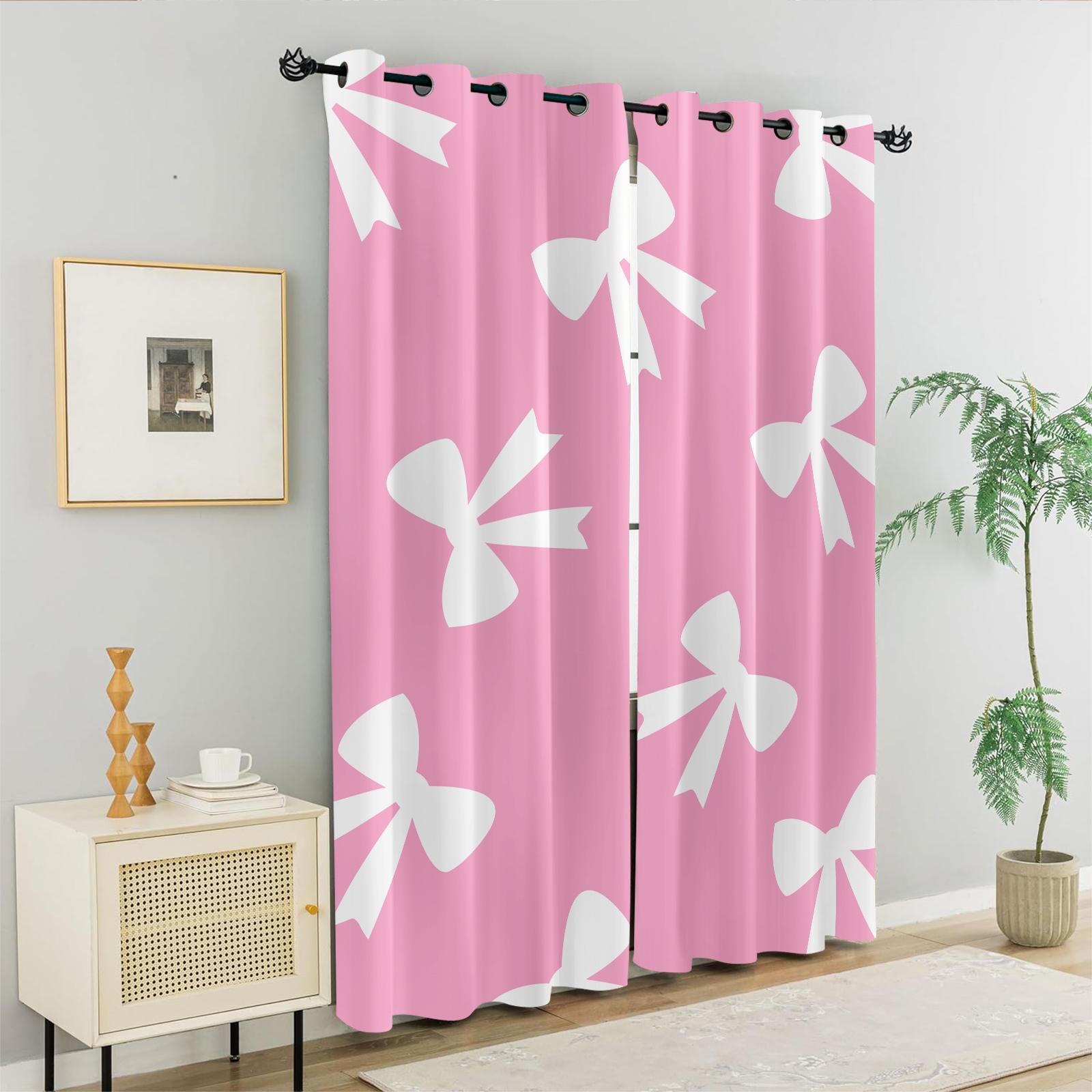 2Pcs 80% Blackout Bow Print Curtains, Minimalist Heart-Accented Window Drapes for Bedroom & Living Room, Sweet Gift for Girls