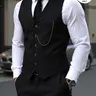 Men's Sleeveless Vest and Pants Set, Elegant Two-Piece Set with Metal Chain Detail, Slim-Fit Business and Formal Wear, Comfortable and Stylish