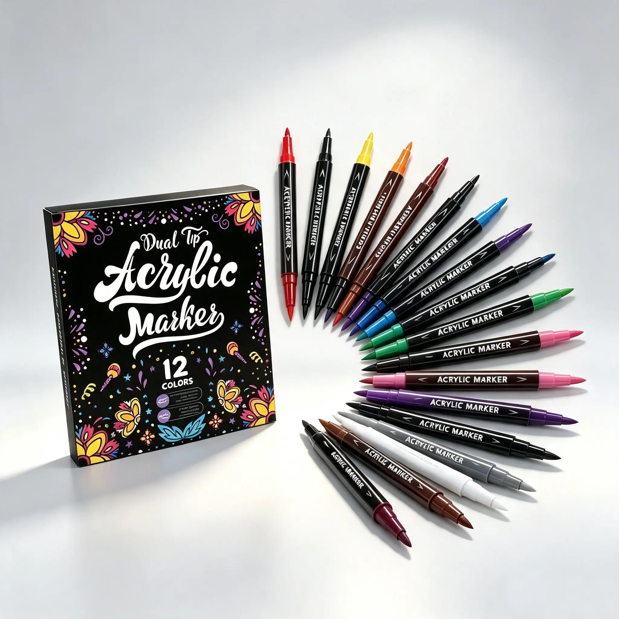 Dual-Ended Acrylic Marker Pens, 12/24/36 Colors, Ideal for Rock Art, Glass Painting, Fabric, DIY Crafts, Art Supplies, Acrylic Drawing Tools