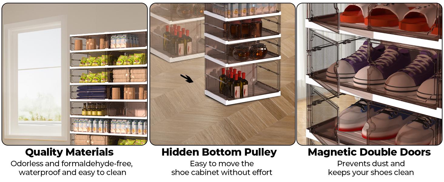 9 Tier 18 Pairs Foldable Shoe Rack with Wheels, Portable Plastic Shoe Storage Cabinet with Clear Magnetic Doors Space Saving No Assembly for Entryway, Living Room, Closet