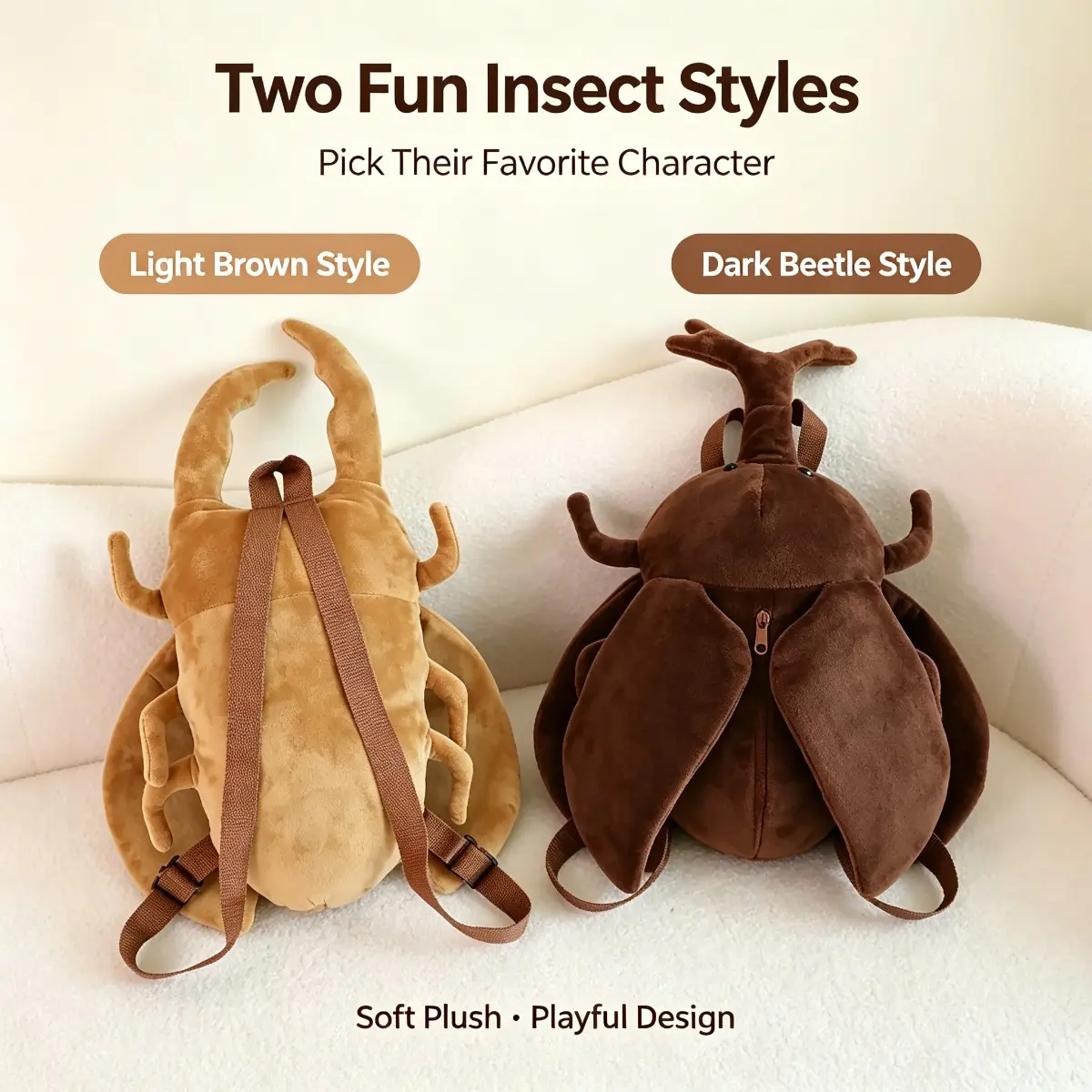 Unisex Plush Insect Backpack - Beetle, Mantis Shapes Stuffed Bags, Soft Maternity-Friendly Accessory, Unique Gift for Teens, Backpacks