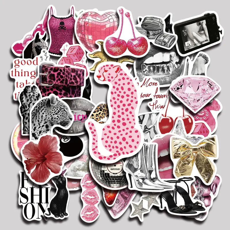 50PCS Pink Punk Aesthetic Vinyl Stickers Pack for Laptop Water Bottle Phone Case Skateboard Journal Scrapbook DIY Decoration
