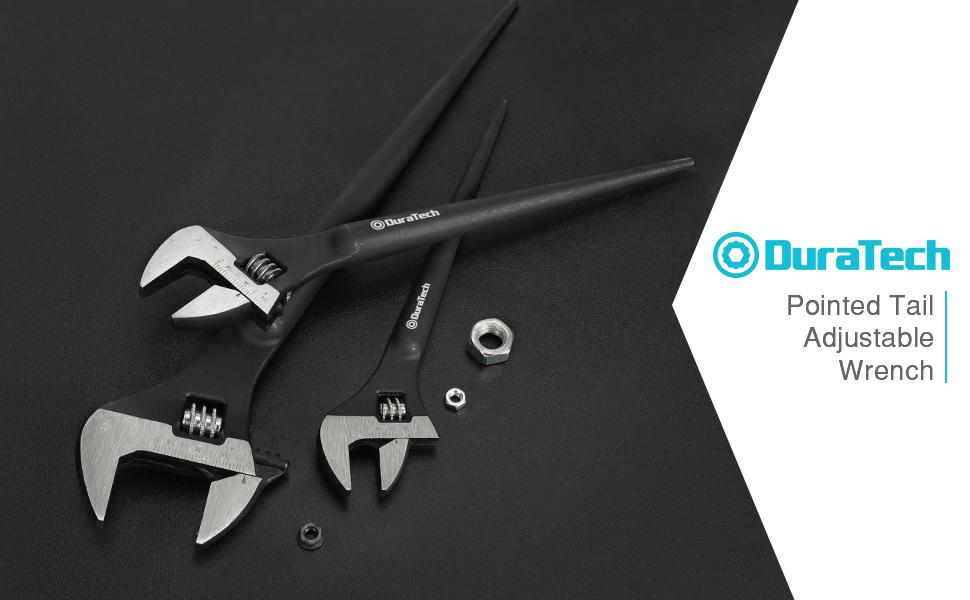 #JumpstartSale DURATECH Adjustable Construction Spud Wrench, Hand Tools,Black Oxide Finish, CR-V Steel, SAE and Metric Scale Marked, Alignment Holes and Tail Crowbar Features