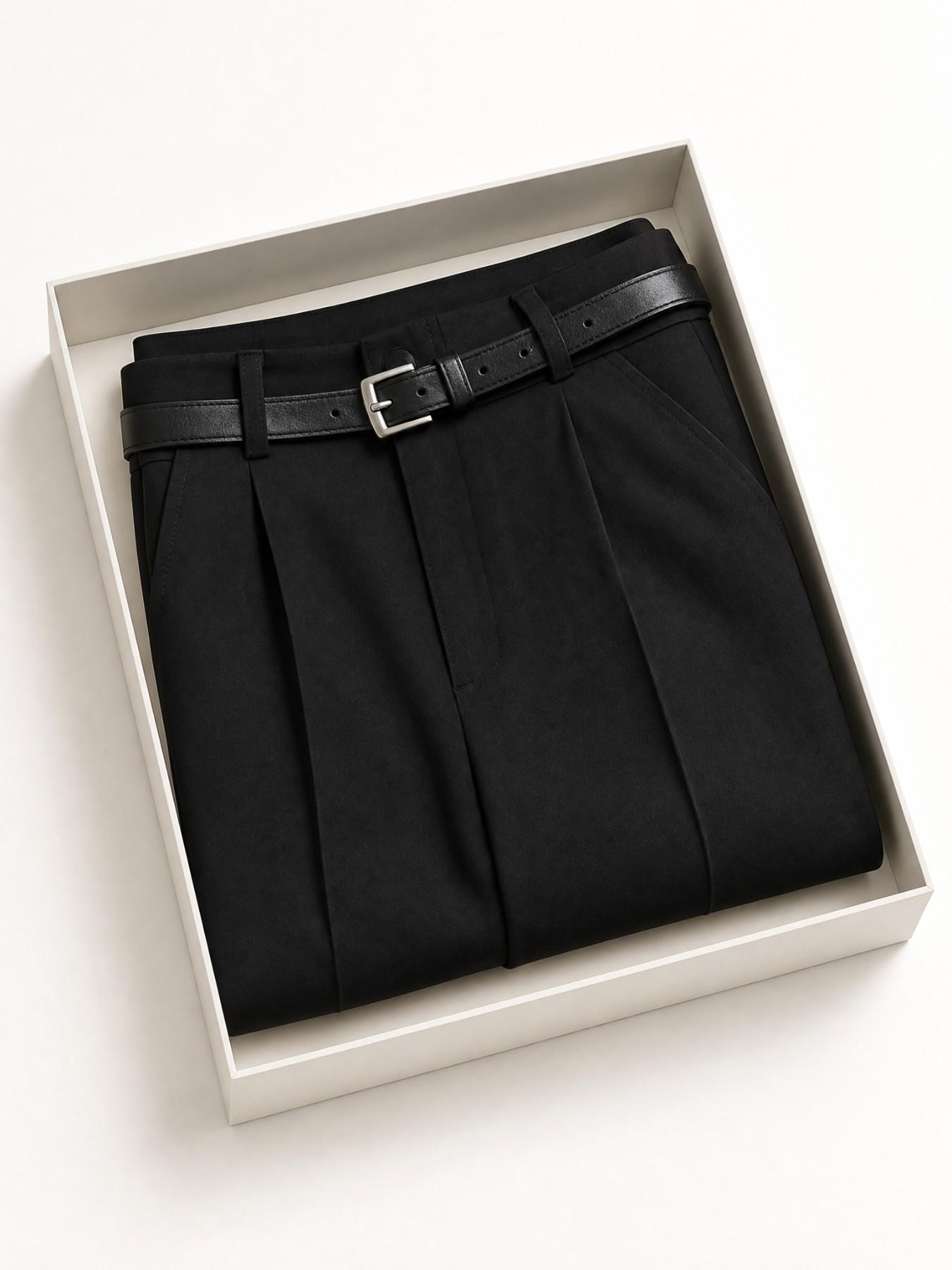 New Women's High-Waisted Wide-Leg Suit Pants, Button Pleated Design with Belt, Casual Elegant Comfortable Style for Daily Commute