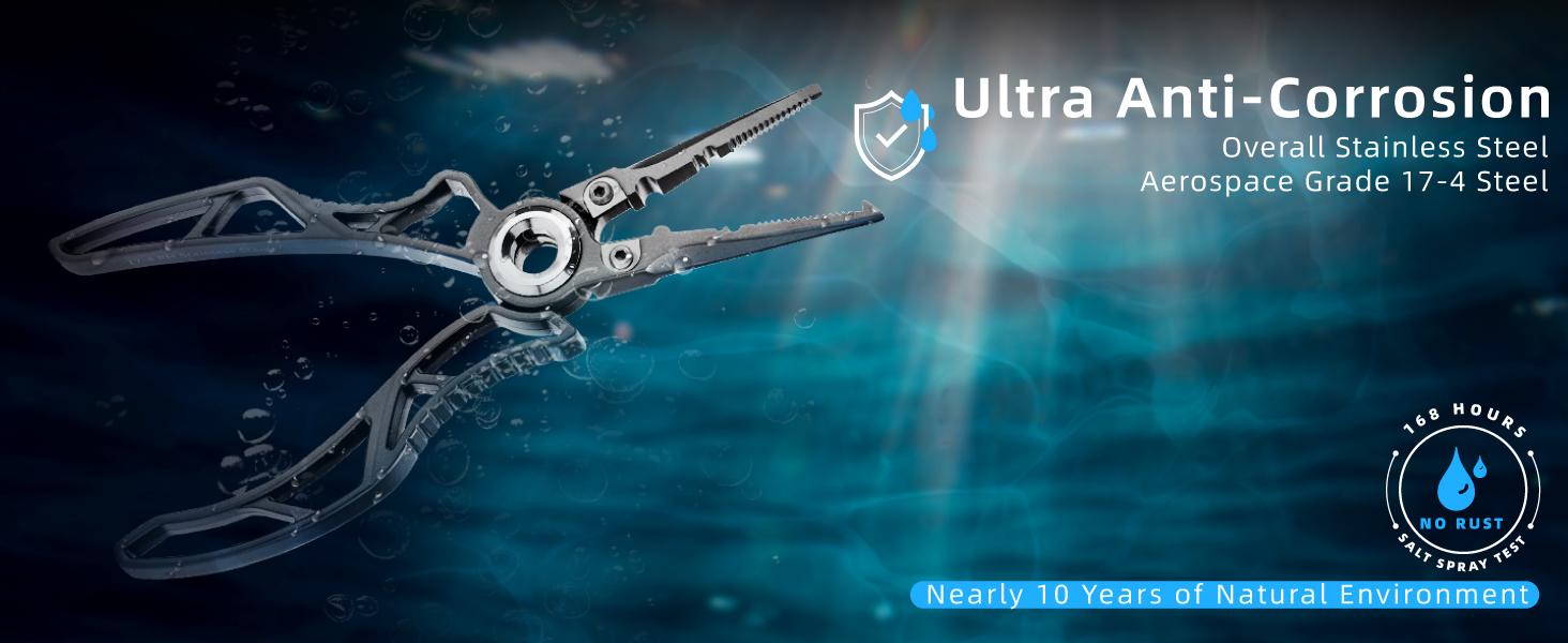 GOMEXUS EXOSKELETON 7” Stainless Steel Fishing Pliers – Ultra Lightweight, Corrosion Resistant (Salt Spray Tested), Includes Spare Blade