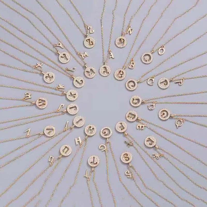 Hollow round zircon 26 English letters necklace for girls alloy pendant jewelry