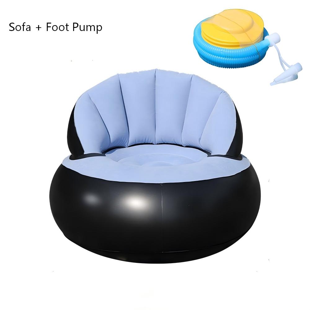 1 Person Portable Inflatable Lazy Sofa, Foldable Air Cushion Couch with Foot Pump, Space-Saving Modern Lounge Chair for Indoor Outdoor Use, Ideal for Camping, Dorm, Apartment, Easy Storage & Transport, Various Colors