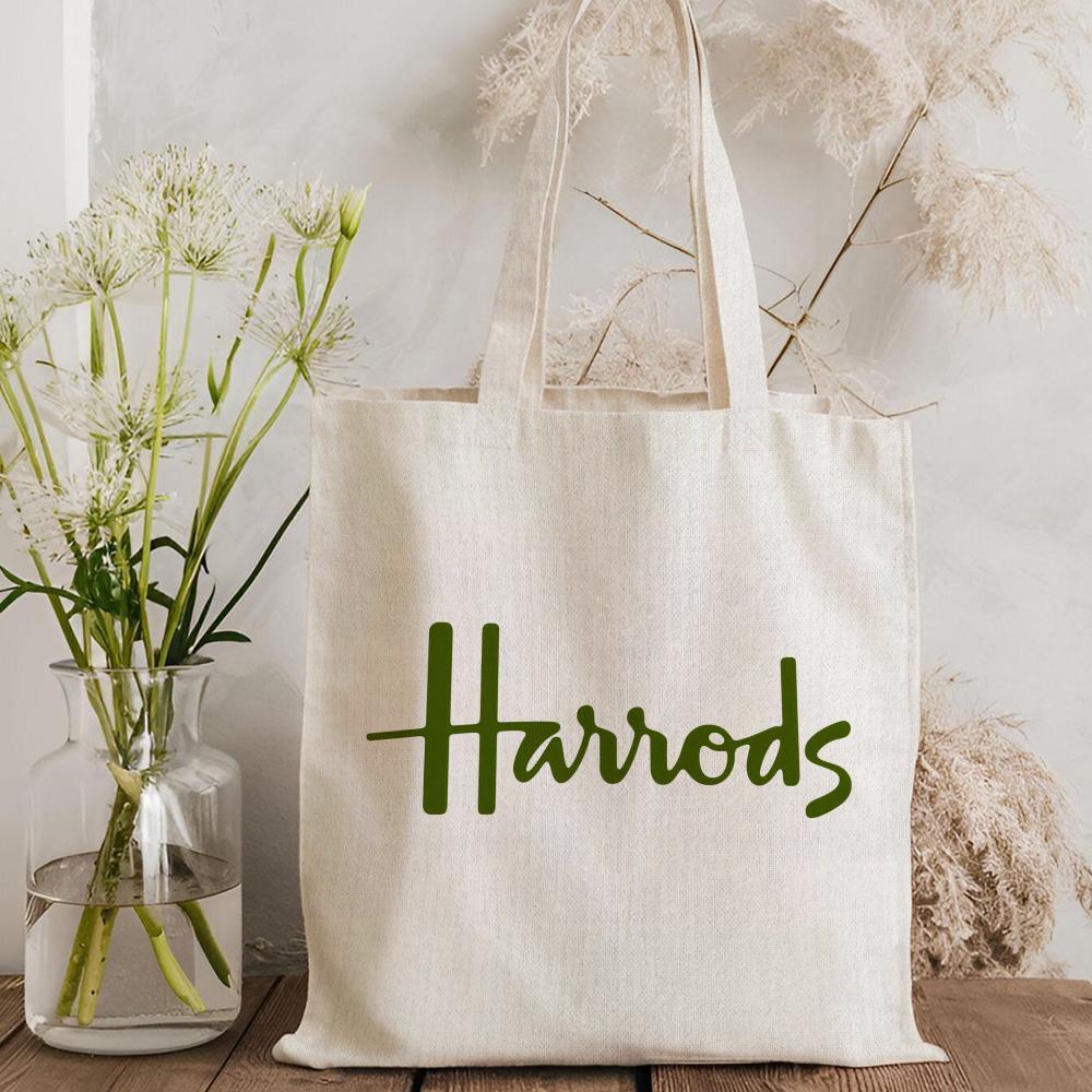 London L-Harrods Knightsbridge Storage Bags Canvas Double-Sided Print Black and White Tote Bag Large Capacity Shoulder Students Festive Fashion Eco Outdoor Picnic Travel High Quality Shopping Bag Machine Washable