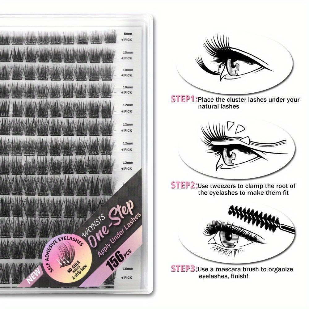 156/157pcs Self-Adhesive False Eyelashes Set, Glueless Lashes, Natural Thick Clusters, Glue-Free, Various Sizes, C/d Curl, Cat Eye Style, Quick Makeup Application