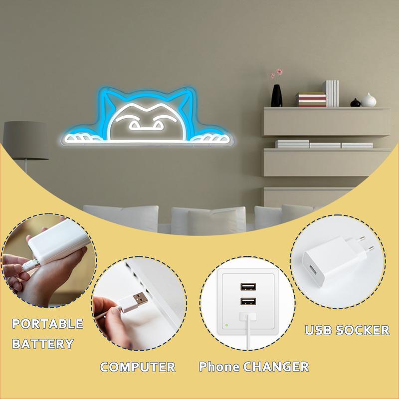 Cute Snorlax-patterned neon sign, USB-powered Snorlax neon light, dimmable neon sign, Decorative neon light, suitable for bedrooms, homes, man caves, game rooms, and restaurants.