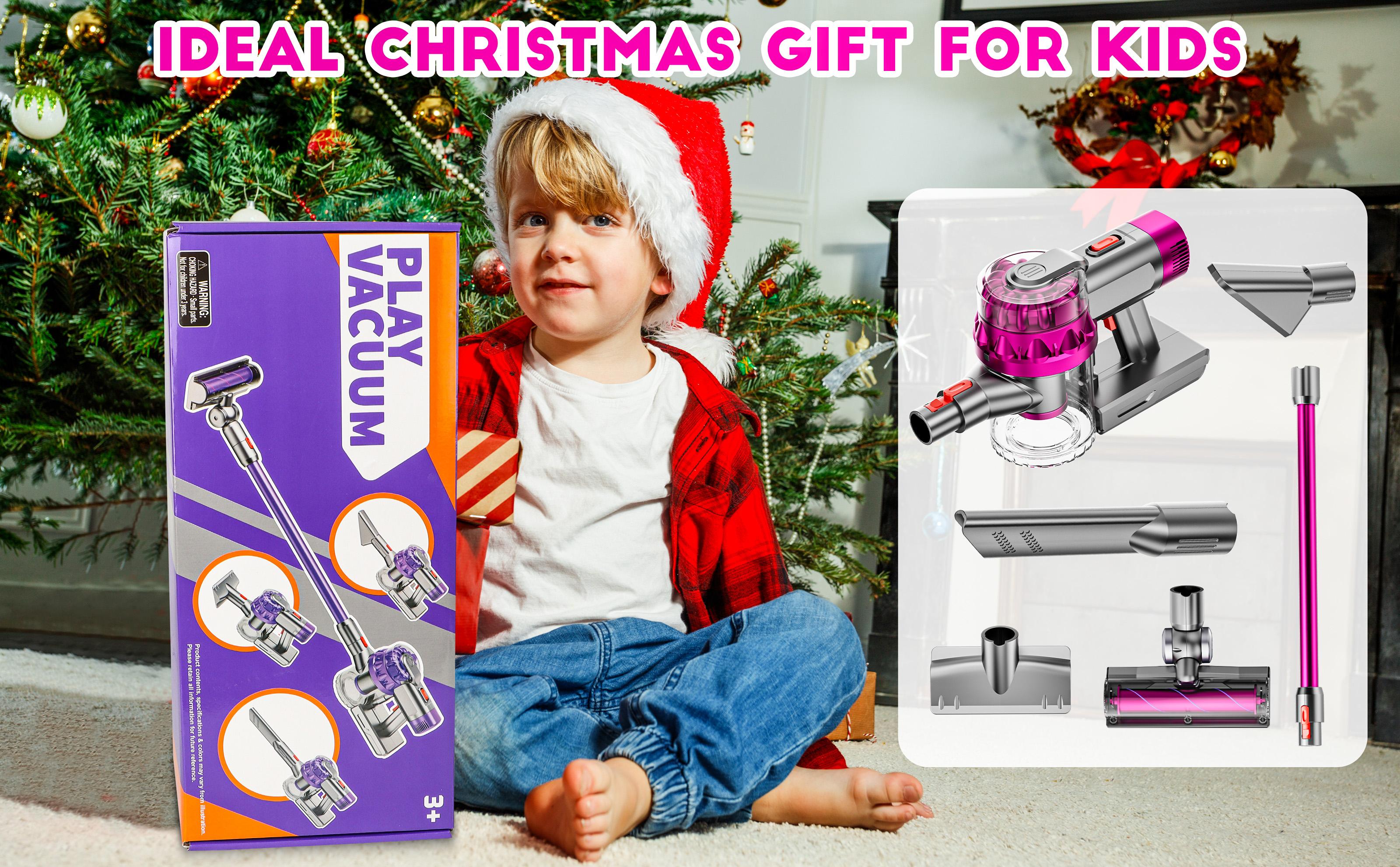 4-in-1 Kids Toy Vacuum That Really Works, Toddler Pretend Play Cleaning Set with Real Suction, Kids Christmas Gifts Warm Up for Holiday, Toys Working Cleaner Birthday Idea for 3 4 5 + Year Toddler