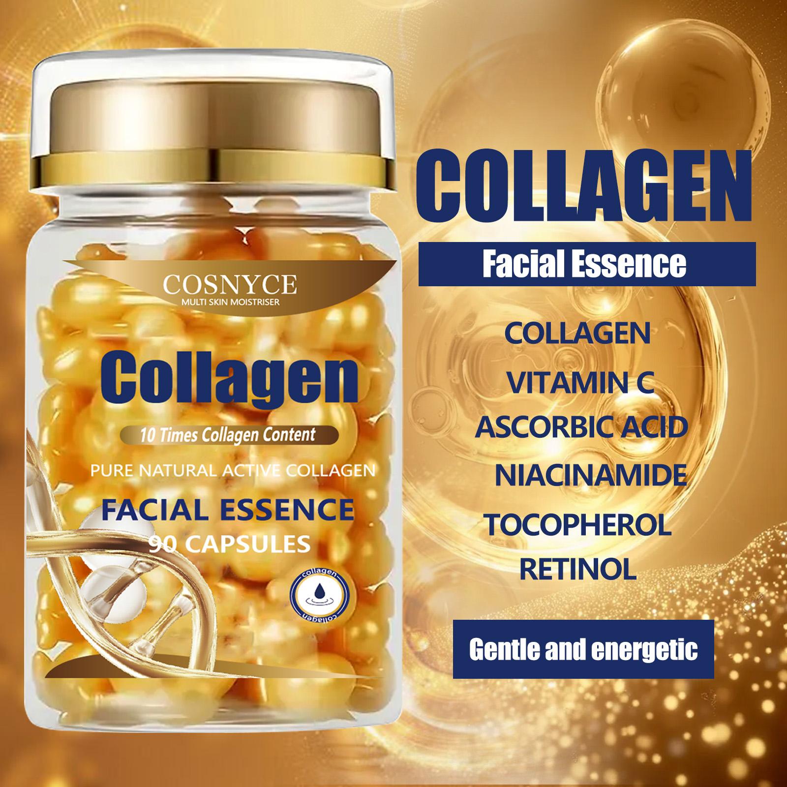 90 Capsules Collagen Essence, Unisex Skincare, Gentle Daily Moisturizing, Collagen Skin Glow, Brightening & Collagen Boosting Collagen Capsules for Smooth, Glossy Skin