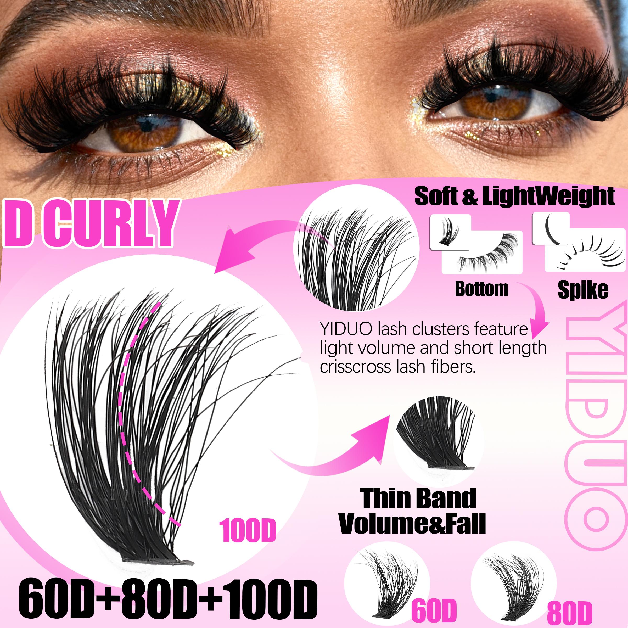 YIDUO Diy Eyelash Extensions 5 Styles Lashes Kit 60D\80D \100D\Spikes Eyelash and Bottom Lashes Clusters Kit 6-18mm Cluster Eyelash Extension Kit 840 Pcs D-Curl With Lash Bond and Seal, Lash Remover，Lash Tweezers,Eyelash Brush
