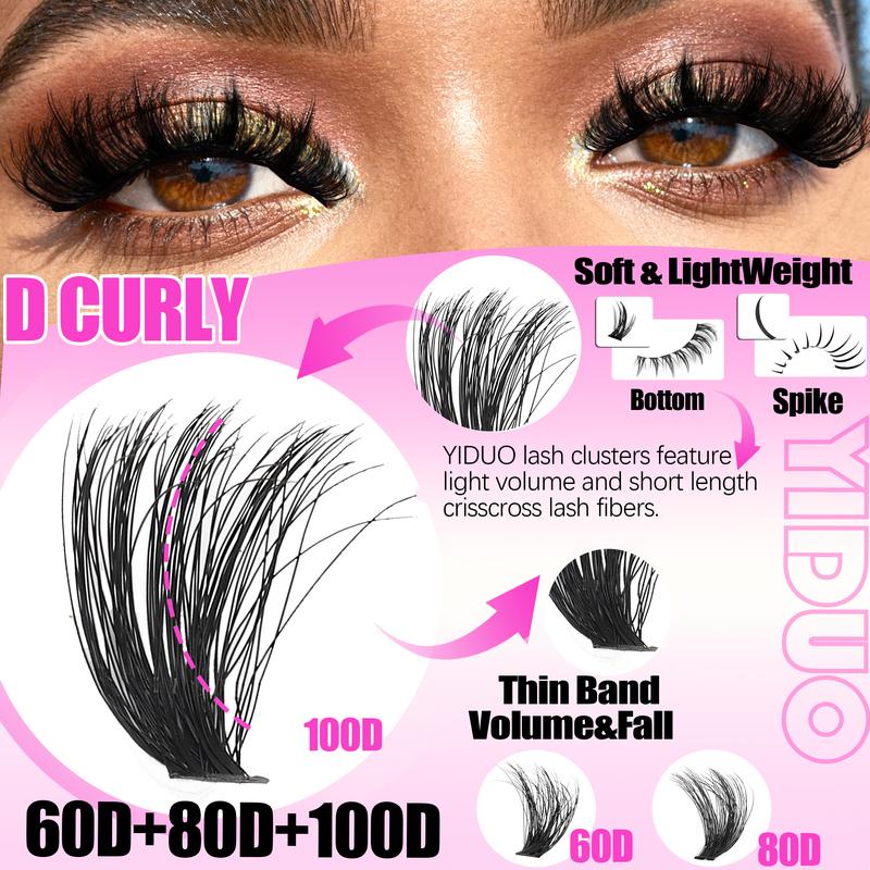 YIDUO 5 Styles Diy Lash Clusters Lashes Kit 60D\80D \100D\Spikes Eyelash and Bottom Lashes Clusters Kit 6-18mm Cluster Eyelash Extension Kit 840 Pcs D-Curl With Lash Bond and Seal, Lash Remover,Lash Tweezers,Eyelash Brush YIDUO 5 Styles Diy Lash Clusters Lashes Kit 60D\80D \100D\Spikes Eyelash and Bottom Lashes Clusters Kit 6-18mm Cluster Eyelash Extension Kit 840 Pcs D-Curl With Lash Bond and Seal, Lash Remover,Lash Tweezers,Eyelash Brush