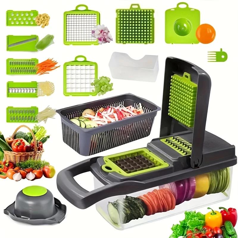 Multifunctional Vegetable Chopper with Blades 16 in 1 ,vegetable dicer, 1 Set Manual Cutter with large container, razor sharp blade  Kitchen Gadgets, Kitchen Accessories,,kitchen chopper,instrumentos de cocina.colander basket slicer