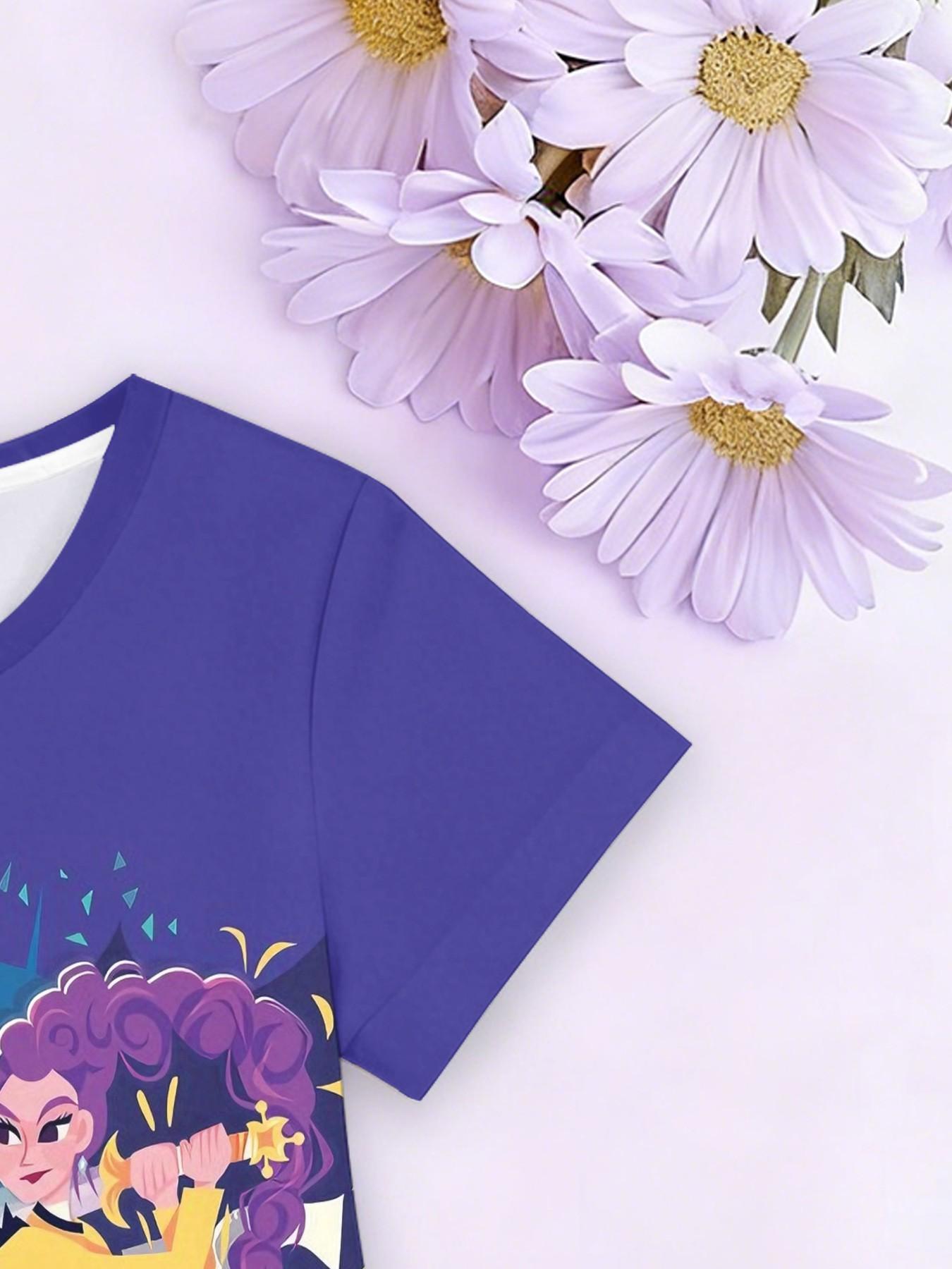 Trendy Girls' Witchcraft Girl Group Born to Be Printed A-Line Dress, Inspirational Short Sleeve Dress, Fashion Outdoor Wear, Birthday Gift, Festival Gift