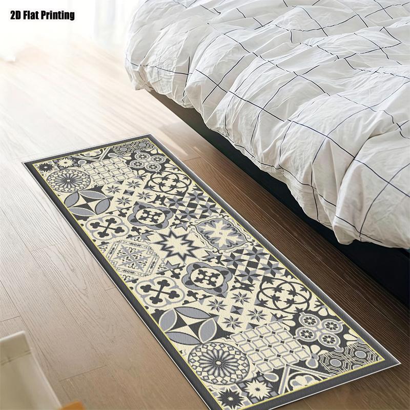 1pc  Velvet Runner Rug, Vintage Geometric Pattern Design, Machine Washable and Versatile, Suitable for Living Room/Bedroom/Foyer/Office/Study and Other Areas, Creates a Warm Home Atmosphere, 2D Printed Runner Rug