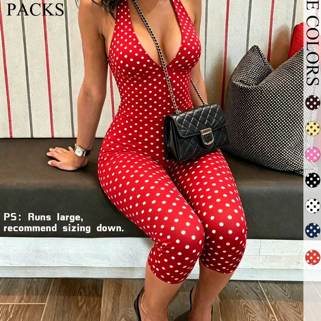 2-Pack Women's Polka Dot Halter Neck Top & Capri Pants Set, Slim Fit Casual Everyday Set Summer Outfits, Trendy Boho Chic Bohemian Streetwear for Daily Wear & Vacation