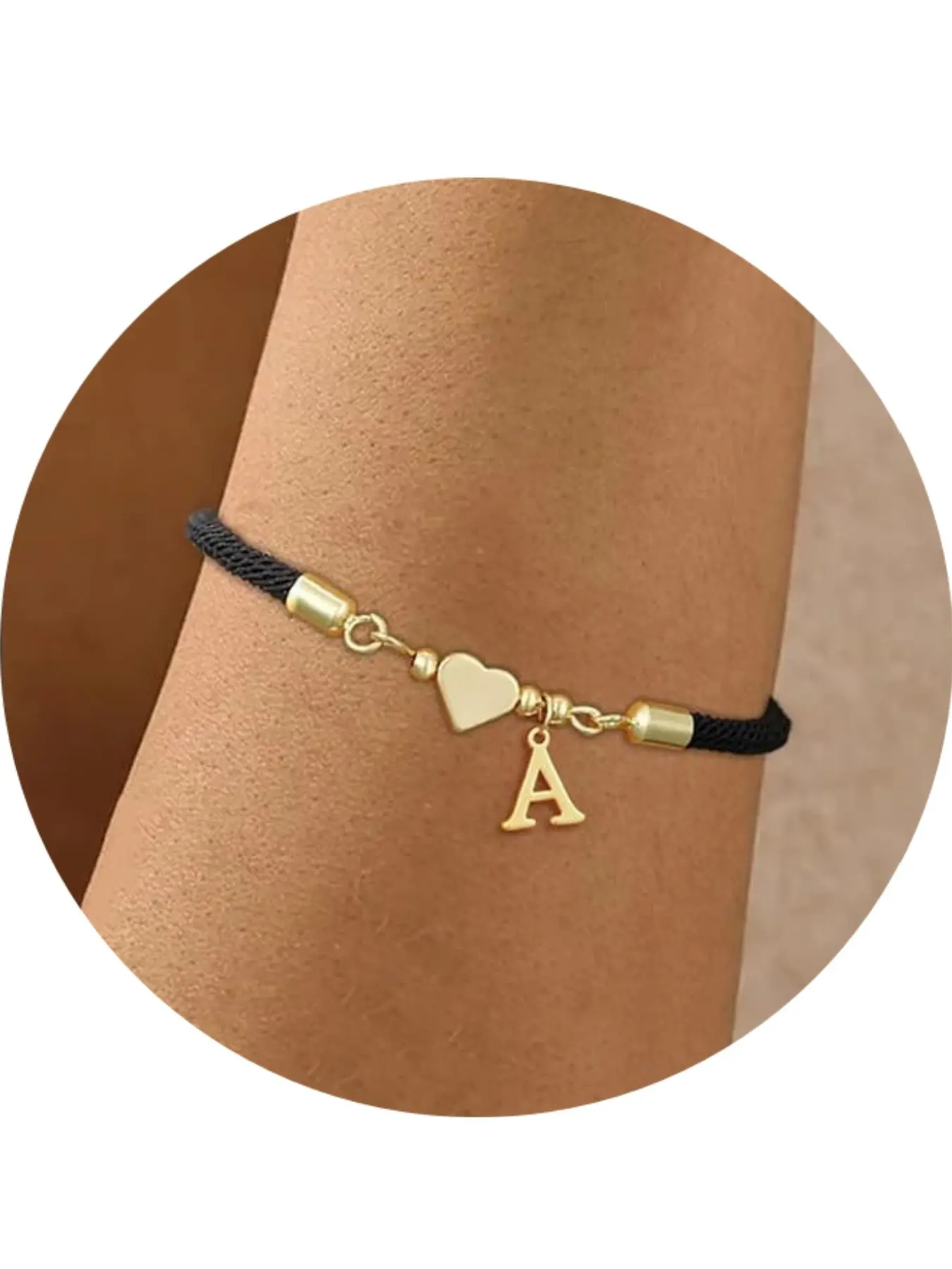 Personalized Initial Bracelet for Women, A–Z Letter and Heart Charm, Adjustable Braided Cord Bracelet in White, Red or Black, Gift for Her,School opening gift, Mother's Day gift, sisters gift, couple gift, Christmas gift