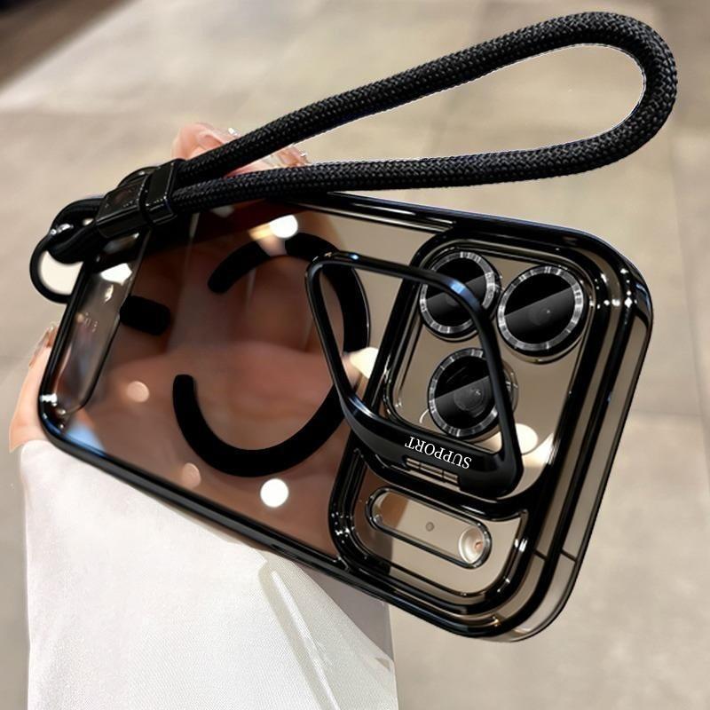 Lanyard Camera Bracket Holder Magnetic Protective Case for iPhone 17/16/15/14/13/12 Pro Max, 17 Pro, 17 Air, 16/15 Plus/Pro and 14/13/12/11, comes with Matching Lens Glass Screen Protector and Wrist Strap