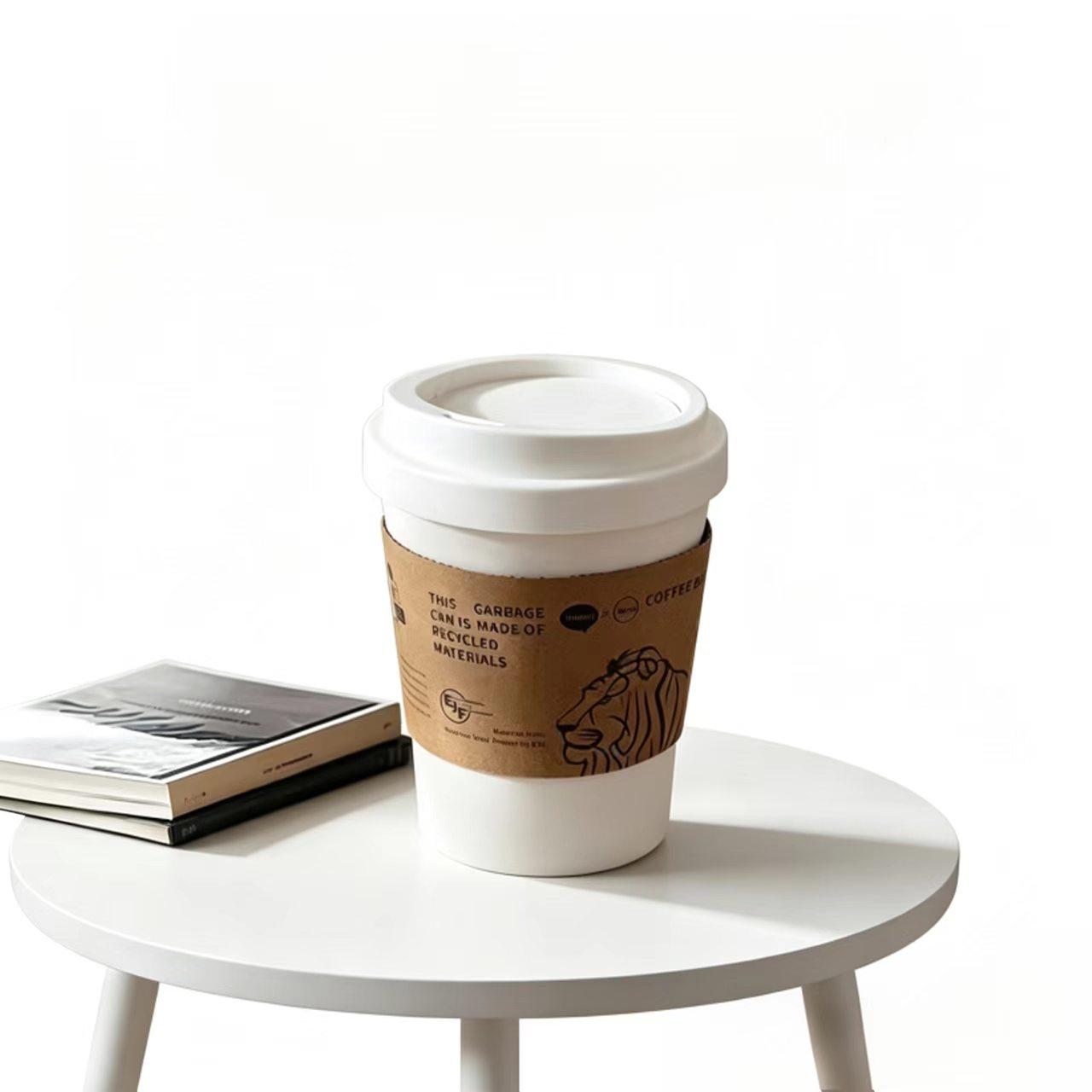 High-End Coffee Cup Design Trash Can, Home Use Waste Bin with Lid, Elegant Paper Basket for Living Room Bedroom Office
