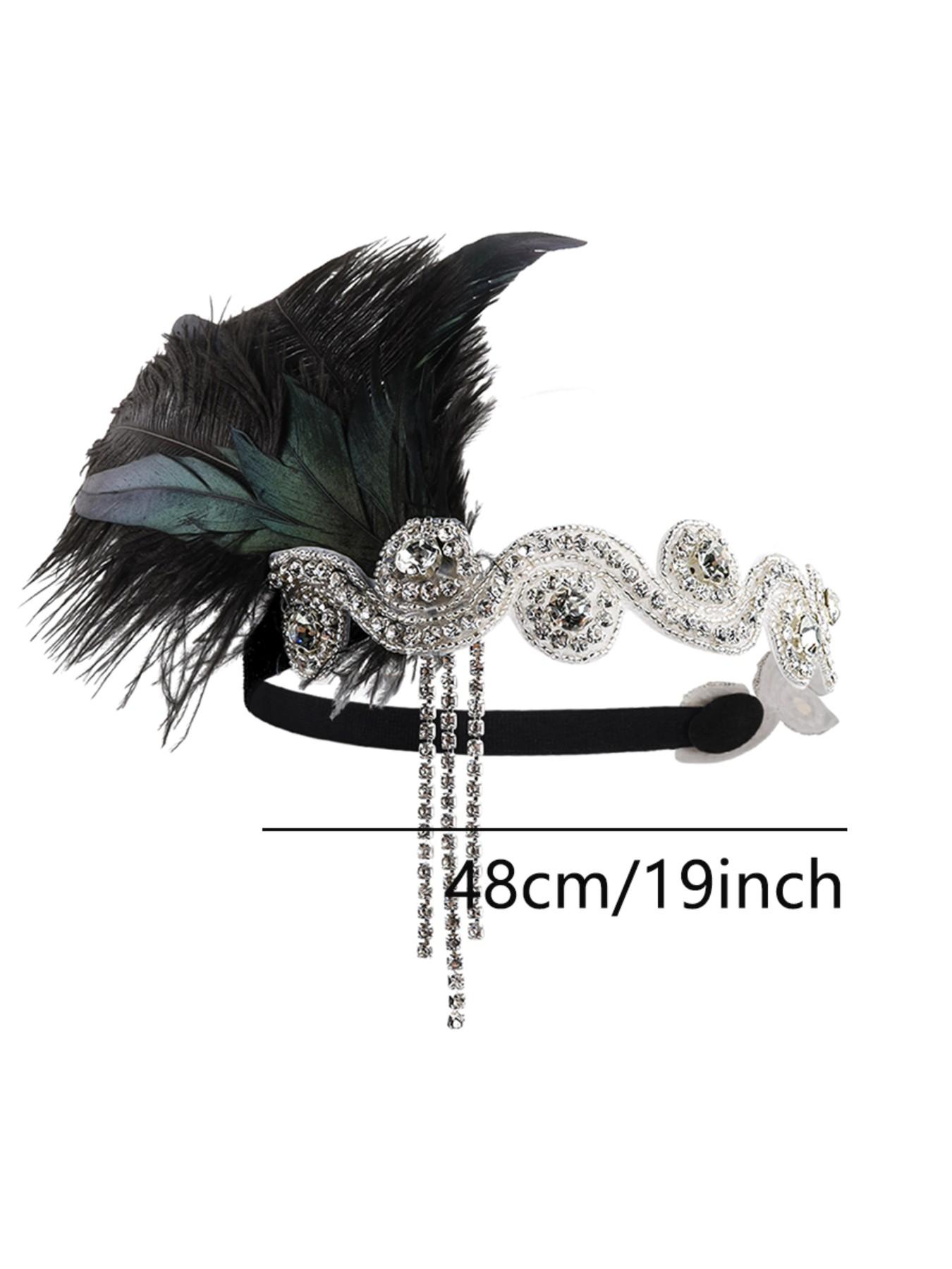 1920s Headpiece Flapper Headband, Rhinestone Pearl Feather Hair Band Great Gatsby Headpiece Accessoreis for Women,Champagne