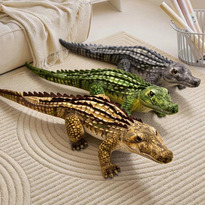 65/90CM Simulation Crocodile Plush Toys Soft Stuffed Lifelike Green Gray Brown Giant Alligator Sofa Cushion