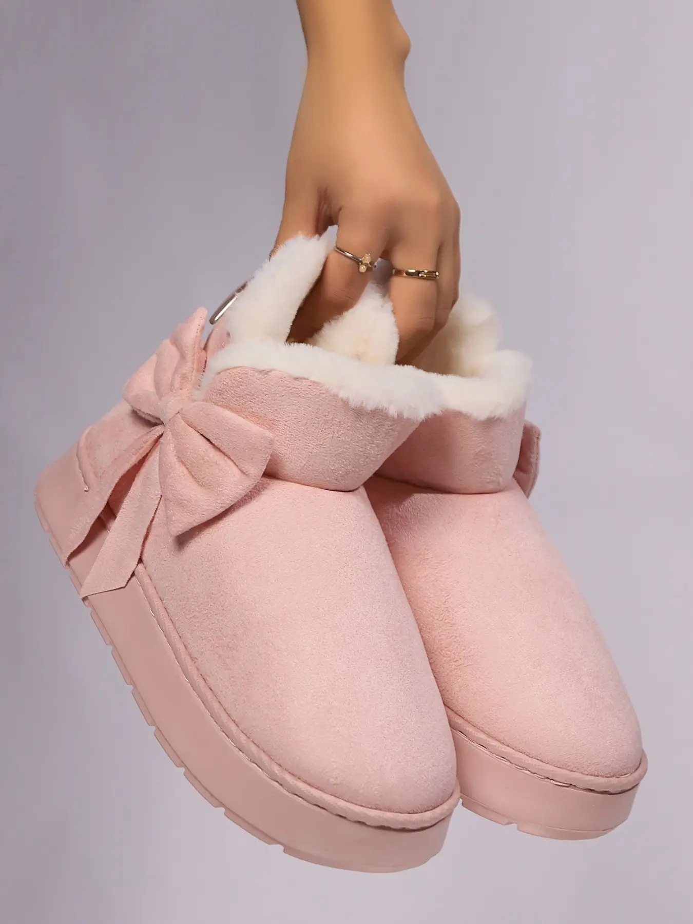 Women's Bow Plush Snow Boots, Fall Winter Footwear – Soft Faux Suede Ankle Boots with Cozy Fleece Lining, Easy Slip-On Design, Thick Non-Slip Sole for Indoor & Outdoor Wear, Multiple Colors, Perfect for Daily Wear & Holiday Gifts