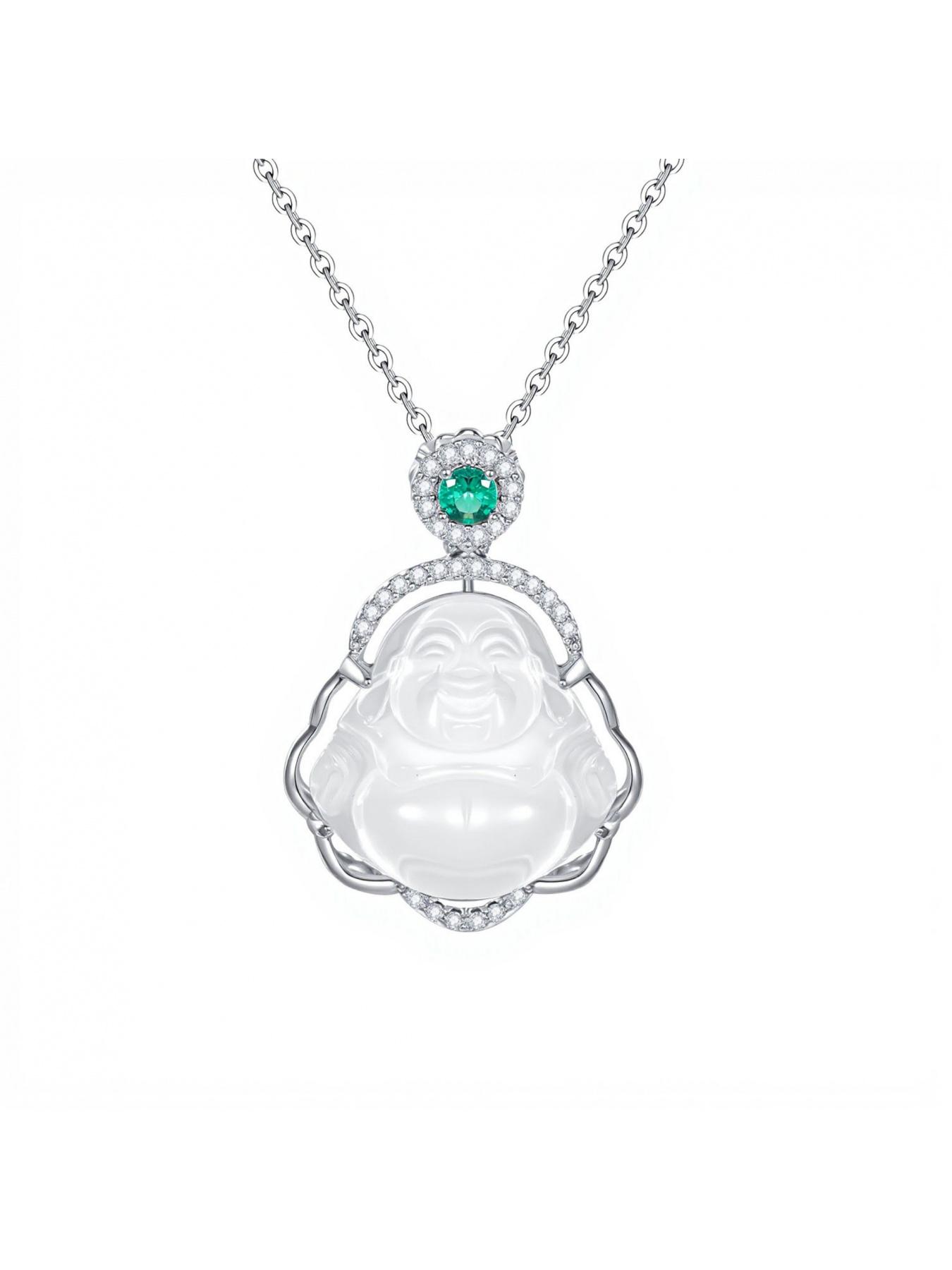 New Chinese-style imitation chalcedony Maitreya Buddha necklace for women, light luxury niche design, high-end and elegant Buddha pendant collarbone chain