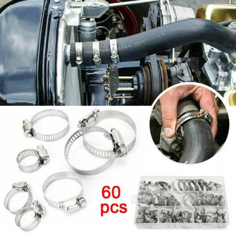 60pcs Stainless Steel American Style Hose Clamps, Clamp Set, No Screwdriver Included, Durable and Reliable Fastening Solution