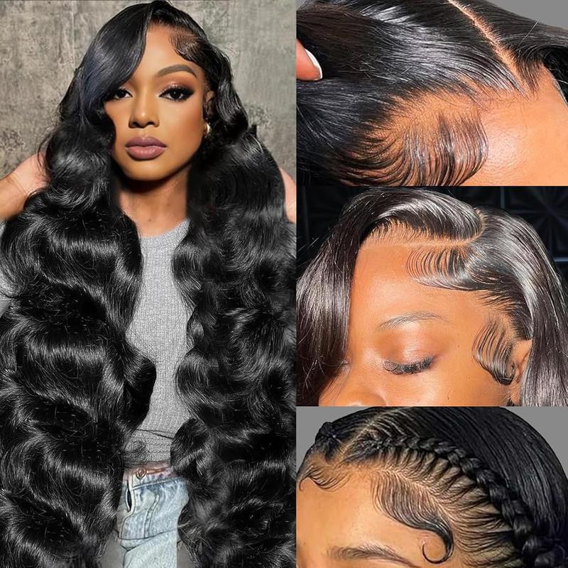 13x6 Lace Front Wigs Human Hair Body Wave 180% Density Pre Plucked 13x6 Transparent Lace Frontal Wigs Human Hair with Baby Hair Natural Black