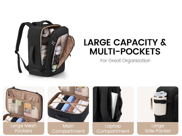 【Valentine's Day Gift】LOVEVOOK 40L-50L Large capacity Carry-On Travel Waterproof Backpack-TSA Approved Personal Item,Built-in Garment Bag & 3 Packing Cubes,Airline Friendly for Hiking/Overnight/Weekend,TikTokShopJumpstartSale