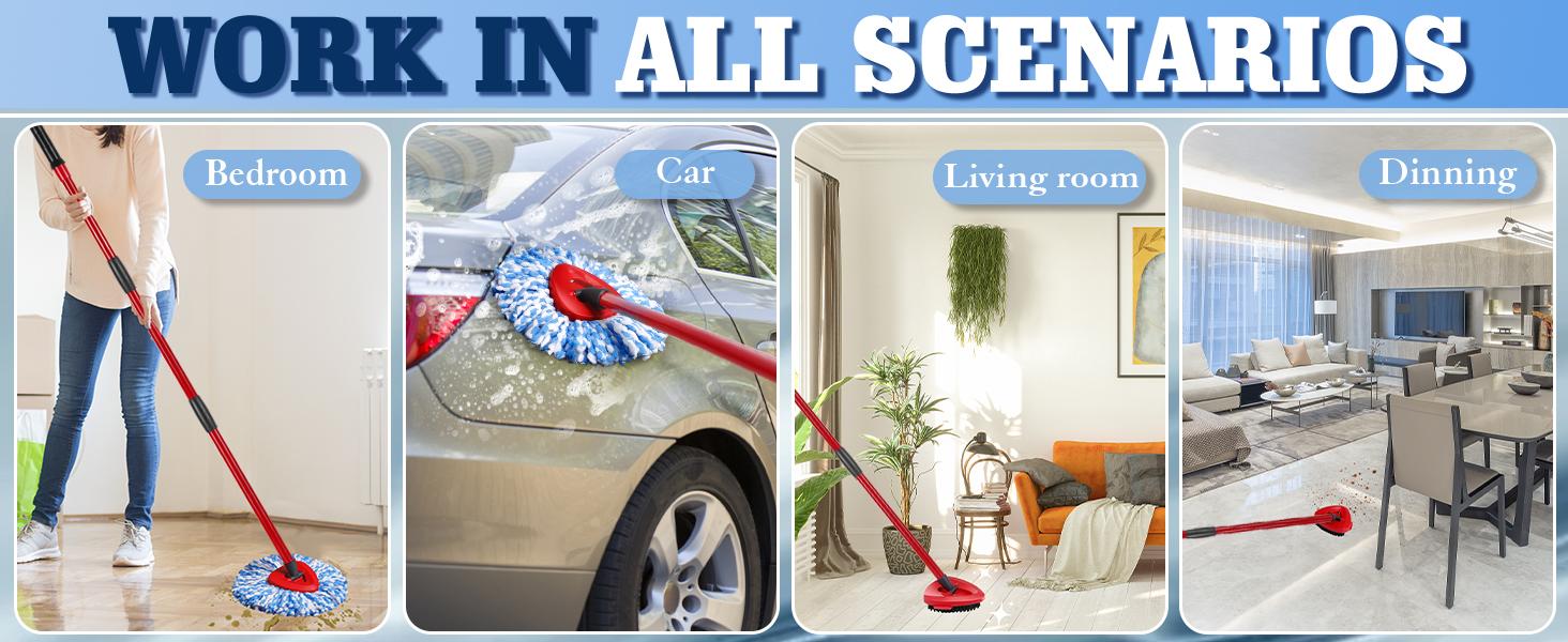 Spin Mop Replacement Set for O-Cedar RinseClean 2 Tank, All-in-One Cleaning Kit with 4 Microfiber Heads, Adjustable Handle, Scrub Brush & Base, Deep Cleaning (No Bucket)