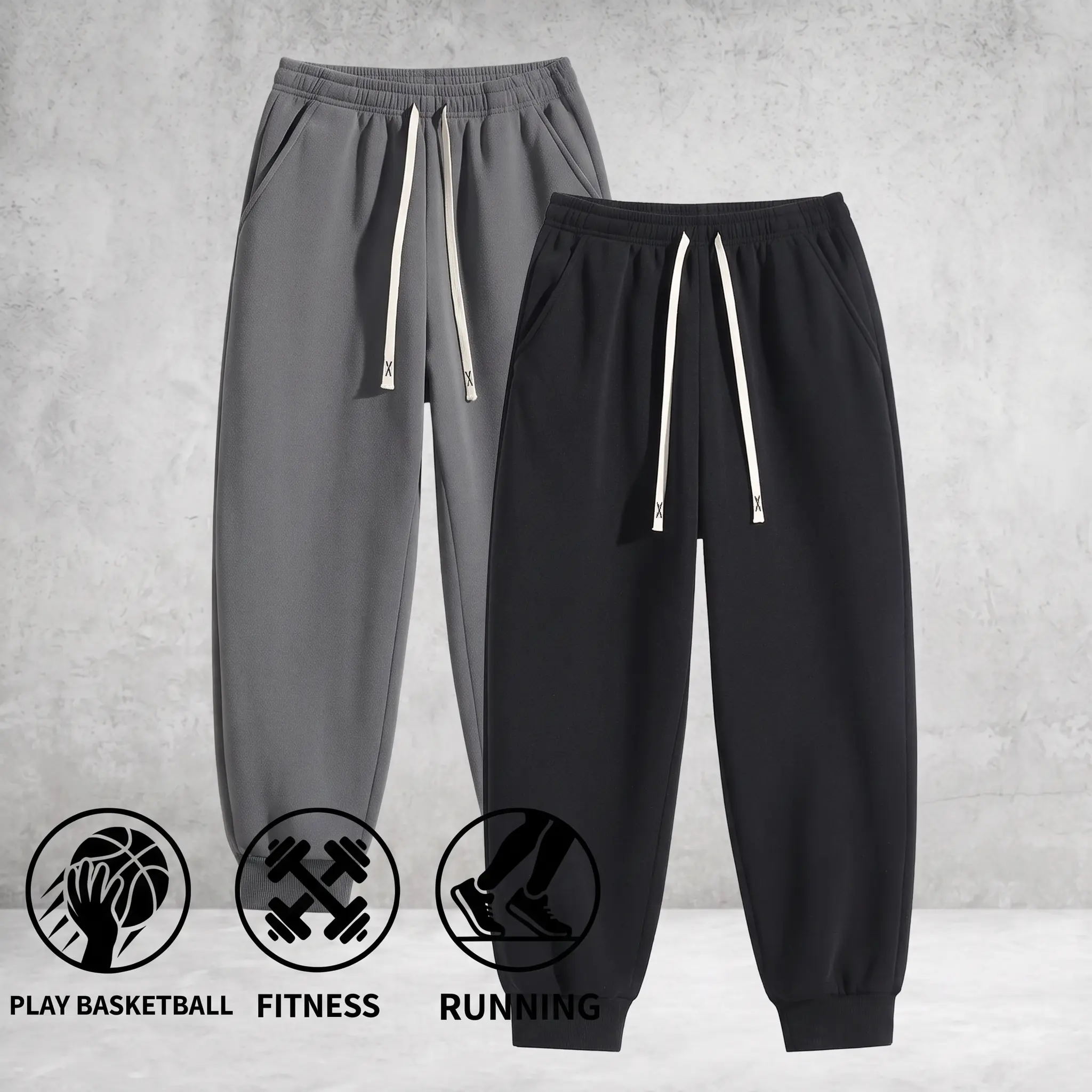 2 Pack Men’s Cuffed Ankle Sports Sweatpants Long Trousers, Daily Athletic Bottoms Positioned as trending clothes For Modern Minimalist Urban Styling And Smooth Collocation With Various Casual Tops