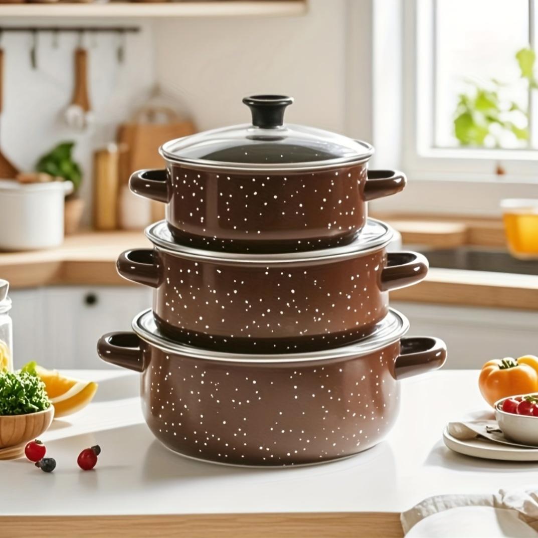 3pcs/5pcs multi-functional enamel set pot light and thin, soup pot cooking pot stew pot, open flame electric stove gas universal, restaurant kitchen home daily kitchen utensils and pots, outdoor camping, holiday gifts