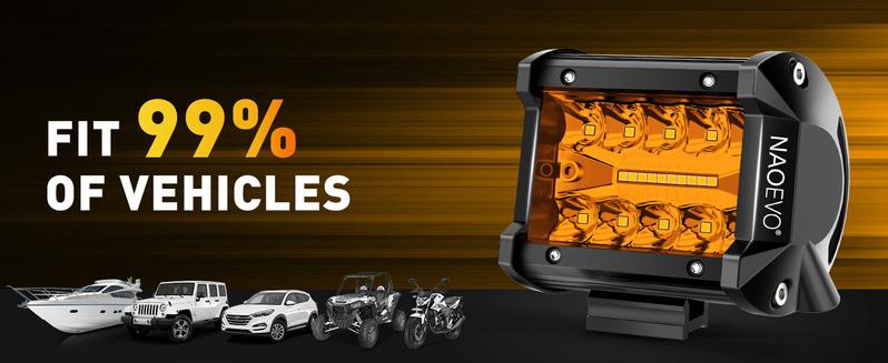 NAOEVO 4 Inch LED Pod Lights, Spot Flood Amber Lights with 2 Leads Wiring Harness, Cube Pods for Truck, Boat, ATV, UTV, 2 Pcs (Amber)