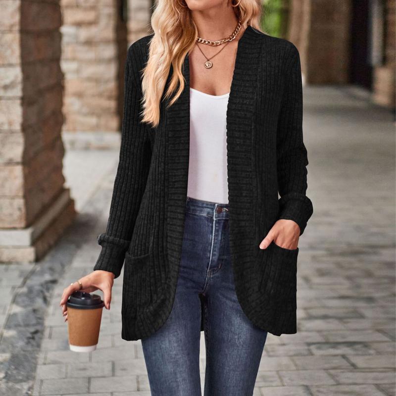 Womens Long Cardigan Lightweight Sweater, Long Sleeve Cardigan Open Front Casual Knit Sweaters with Pockets