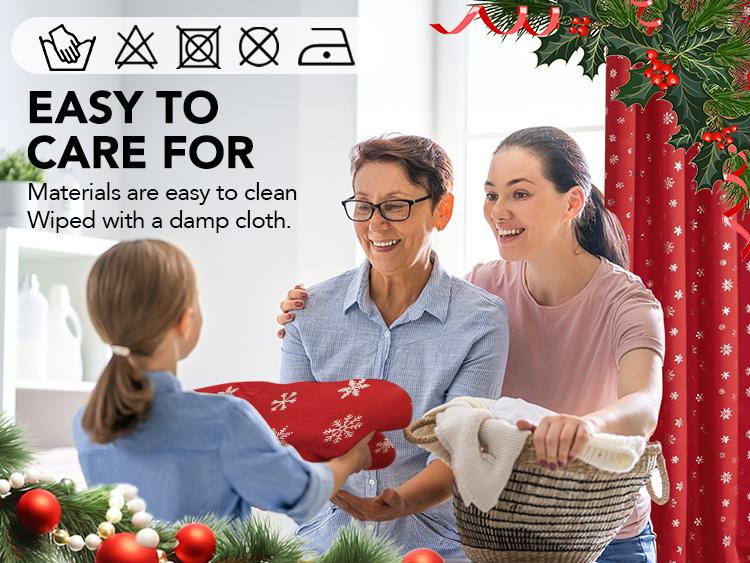 Deconovo Christmas Themed Blackout Curtain Set (2 Panels, Red Snowflake Pattern) – Thermal Insulated Holiday Drapes for Bedroom & Living Room Decor