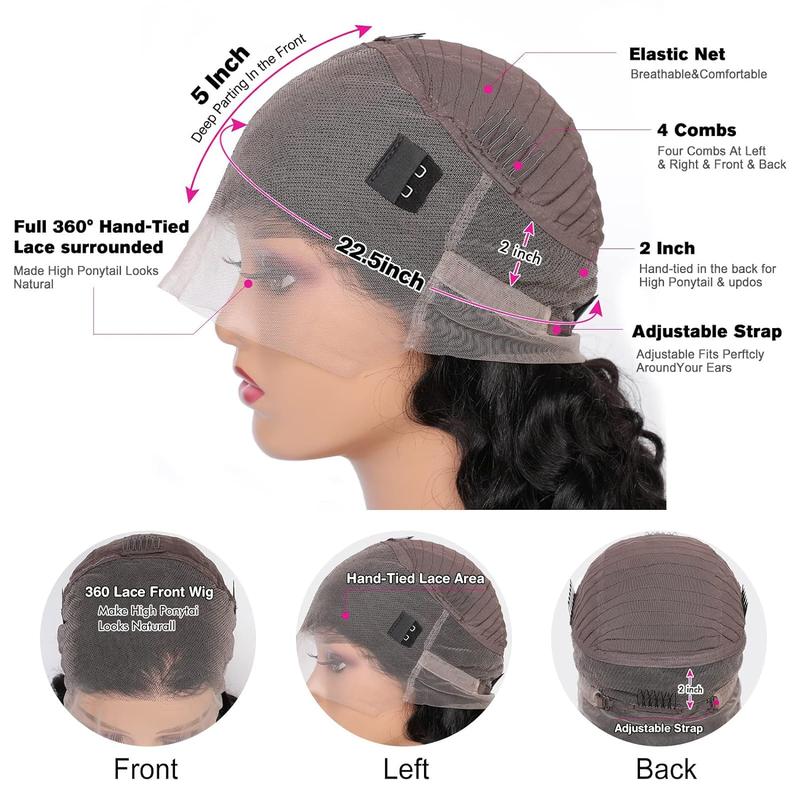 360 Body Wave Lace Front Wigs Human Hair Pre Plucked 13x6 Lace Frontal Wigs Human Hair Hd Transparent Lace Wig for Women With Baby Hair Natural Color