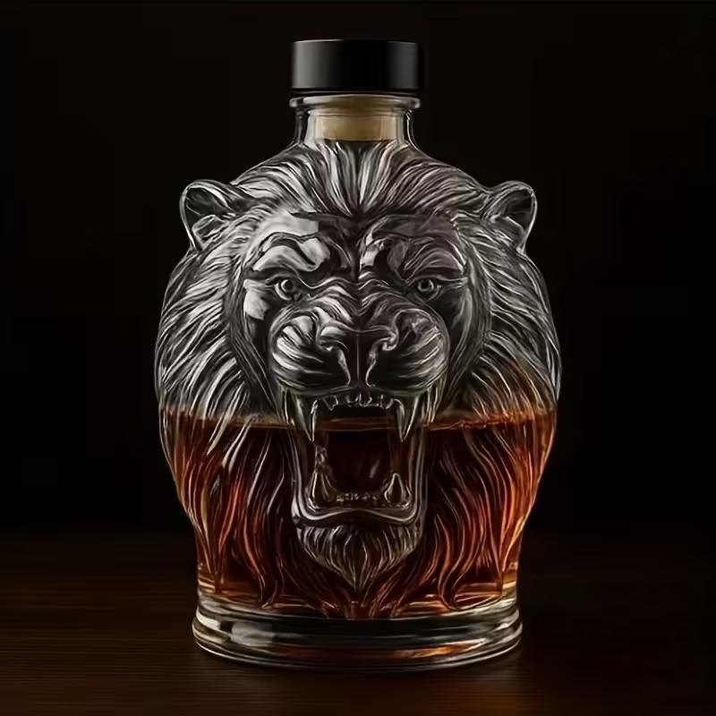 Lion Roar Glass Wine Bottle,Glass Ornaments — Stylish & Playful Decor- Whiskey Crystal Cup, High Borosilicate Glass Material, Unique Design, 10.82oz, Home Bar Use