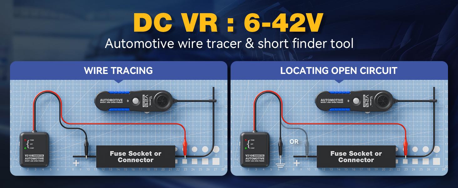 VDIAGTOOL V210 Automotive Electrical Open & Short Finder Circuit Tester Wire Breaker Finder Wire Tracer Fault Probe DC 6-42V Vehicle