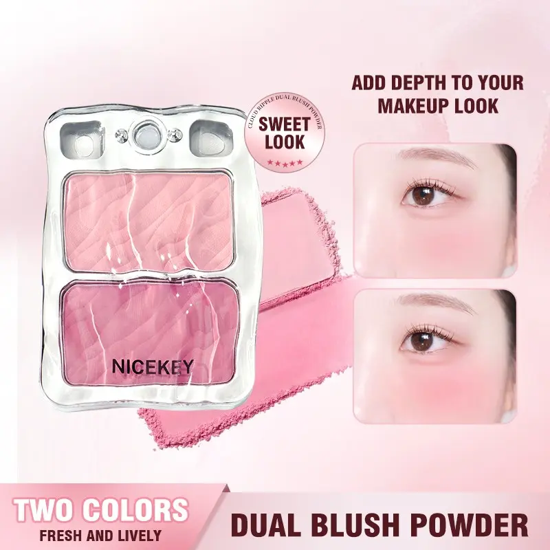 Transparent Wave Box Dual Color Blush Palette, Natural Matte Foundation, Layerable Shades, Cute Daily Makeup for Women, Everyday Versatile Makeup