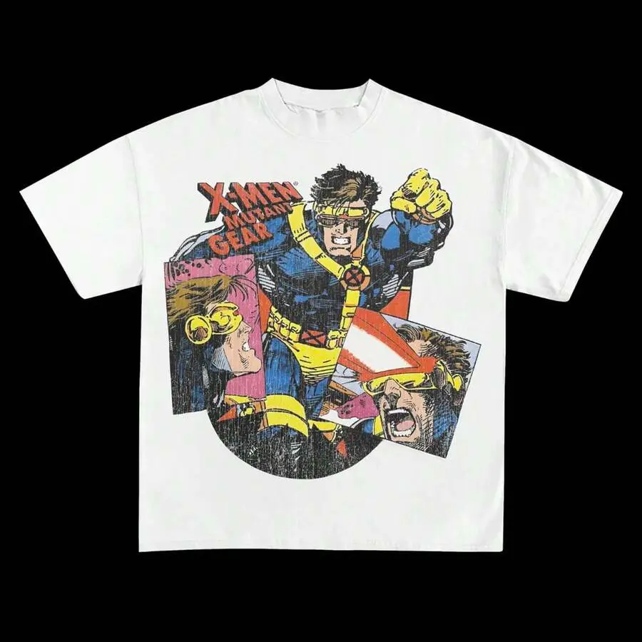 Superhero Comic‑Style Unisex T‑shirt, X‑Men Mutant Gear Vintage Comic Panel Print Short Sleeve Crew Neck Tee, Loose Fashion Casual Top for Walking, Travel & Outdoor Casual Parties