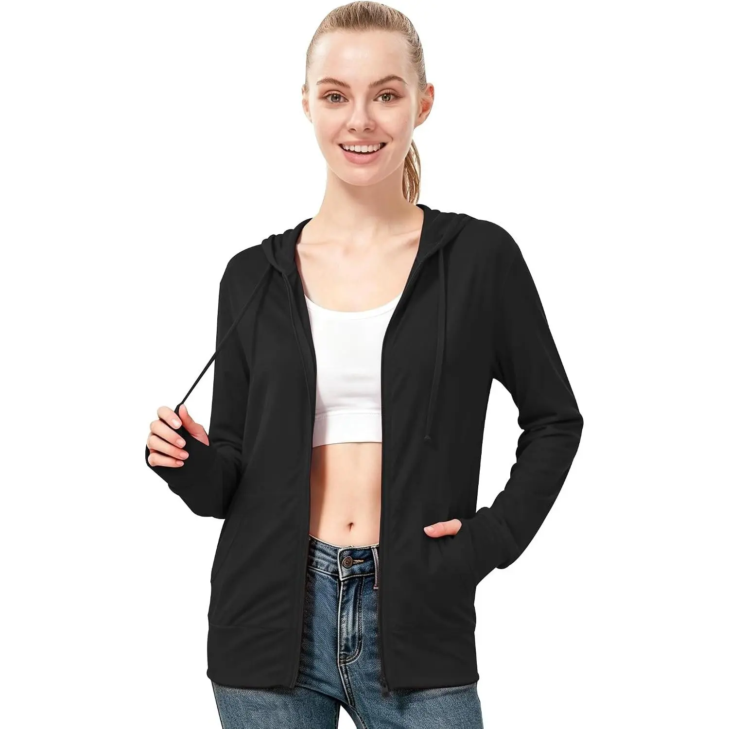 Women's Lightweight Zip-Up Hoodies Stretch Thin Summer JacketsGift