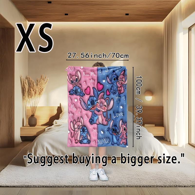 Blue Stitch Flannel Throw Blanket, Creative Digital Figure Print Sofa Bed Cover, Holiday Gift for Thanksgiving, Valentine's and Christmas