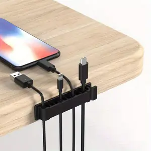 Black 10 Slots Self-Adhesive Cable Organizer Clips Wire Holder for Office TV PC Ethernet Under Desk USB Cord Management Desk Accessories